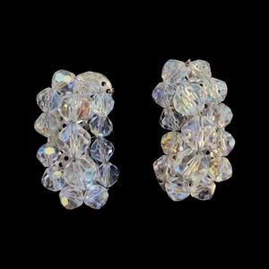 Vintage 1950's Crystal Beaded Cluster Climber Clip-On Earrings!